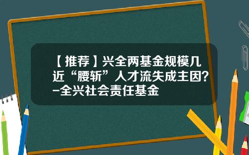 【推荐】兴全两基金规模几近“腰斩”人才流失成主因？-全兴社会责任基金