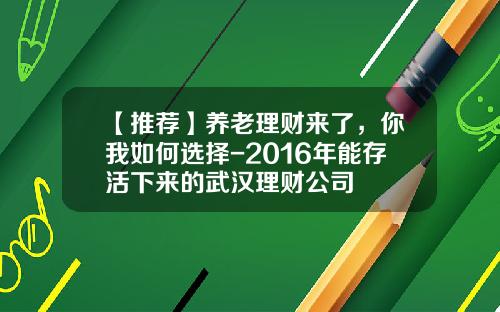 【推荐】养老理财来了，你我如何选择-2016年能存活下来的武汉理财公司