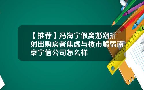 【推荐】冯海宁假离婚潮折射出购房者焦虑与楼市脆弱南京宁信公司怎么样