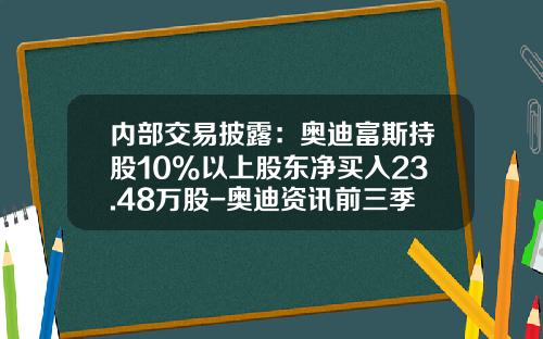 内部交易披露：奥迪富斯持股10%以上股东净买入23.48万股-奥迪资讯前三季股票