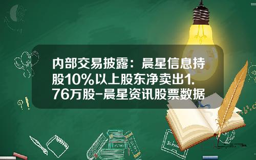 内部交易披露：晨星信息持股10%以上股东净卖出1.76万股-晨星资讯股票数据解析