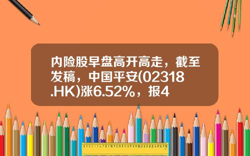 内险股早盘高开高走，截至发稿，中国平安(02318.HK)涨6.52%，报49.85港元-平安公司股票
