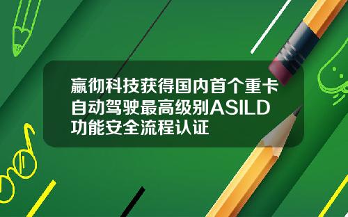 嬴彻科技获得国内首个重卡自动驾驶最高级别ASILD功能安全流程认证