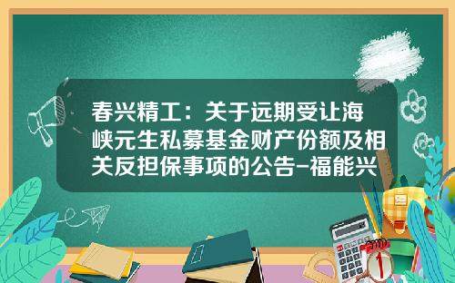 春兴精工：关于远期受让海峡元生私募基金财产份额及相关反担保事项的公告-福能兴业基金