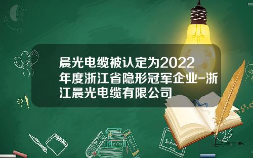 晨光电缆被认定为2022年度浙江省隐形冠军企业-浙江晨光电缆有限公司