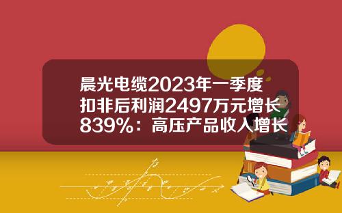 晨光电缆2023年一季度扣非后利润2497万元增长839%：高压产品收入增长-晨光的利润是多少