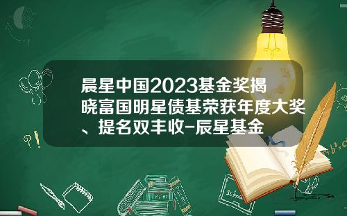 晨星中国2023基金奖揭晓富国明星债基荣获年度大奖、提名双丰收-辰星基金