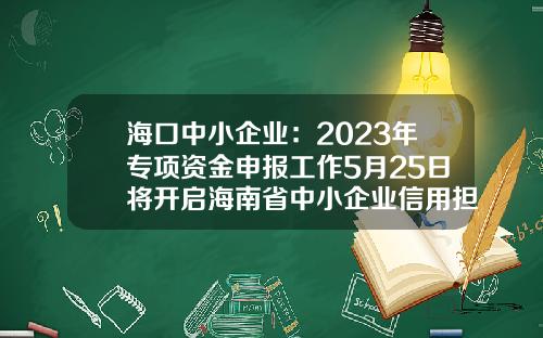 海口中小企业：2023年专项资金申报工作5月25日将开启海南省中小企业信用担保有限公司【前列康】
