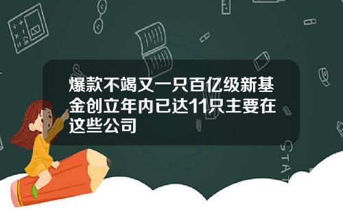 爆款不竭又一只百亿级新基金创立年内已达11只主要在这些公司