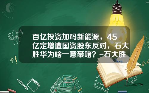 百亿投资加码新能源，45亿定增遭国资股东反对，石大胜华为啥一意豪赌？-石大胜华能涨到多少