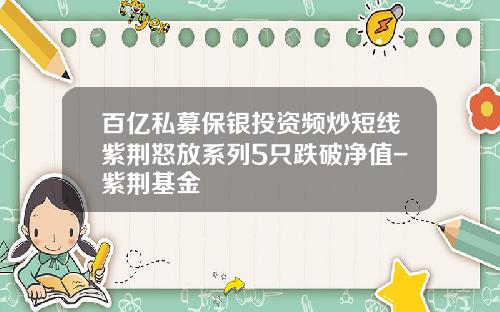 百亿私募保银投资频炒短线紫荆怒放系列5只跌破净值-紫荆基金