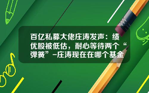 百亿私募大佬庄涛发声：绩优股被低估，耐心等待两个“弹簧”-庄涛现在在哪个基金公司