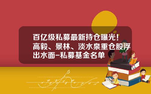 百亿级私募最新持仓曝光！高毅、景林、淡水泉重仓股浮出水面-私募基金名单