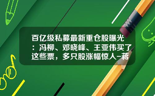 百亿级私募最新重仓股曝光：冯柳、邓晓峰、王亚伟买了这些票，多只股涨幅惊人-蒋峰基金