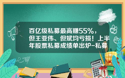 百亿级私募最高赚55%，但王亚伟、但斌均亏损！上半年股票私募成绩单出炉-私募公司五五分