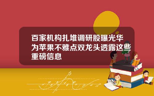 百家机构扎堆调研股曝光华为苹果不雅点双龙头透露这些重磅信息