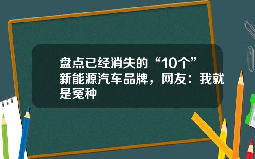盘点已经消失的“10个”新能源汽车品牌，网友：我就是冤种