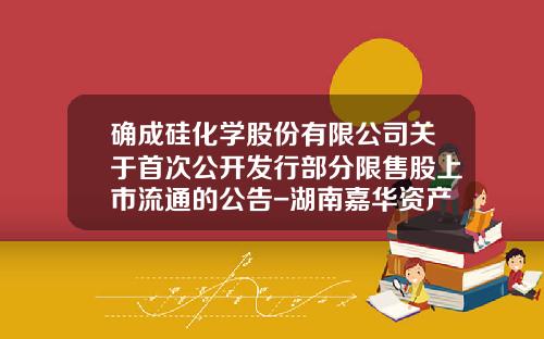 确成硅化学股份有限公司关于首次公开发行部分限售股上市流通的公告-湖南嘉华资产管理有限公司