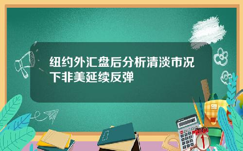 纽约外汇盘后分析清淡市况下非美延续反弹