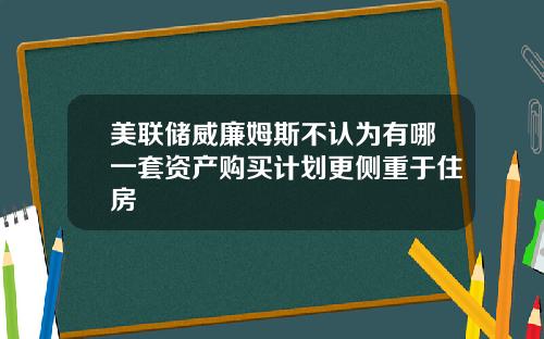 美联储威廉姆斯不认为有哪一套资产购买计划更侧重于住房