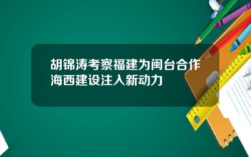 胡锦涛考察福建为闽台合作海西建设注入新动力
