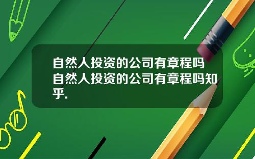 自然人投资的公司有章程吗自然人投资的公司有章程吗知乎.