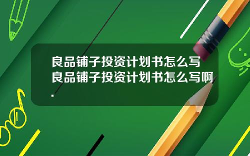 良品铺子投资计划书怎么写良品铺子投资计划书怎么写啊.