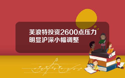 芙浪特投资2600点压力明显沪深小幅调整