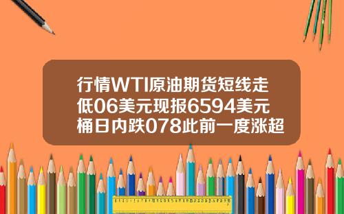 行情WTI原油期货短线走低06美元现报6594美元桶日内跌078此前一度涨超1