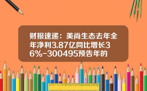 财报速递：美尚生态去年全年净利3.87亿同比增长36%-300495预告年的业绩是多少呢