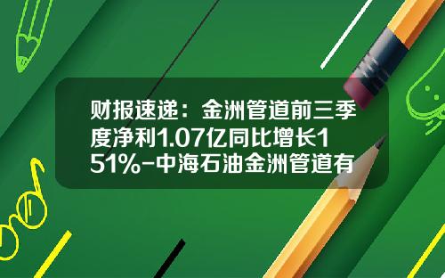财报速递：金洲管道前三季度净利1.07亿同比增长151%-中海石油金洲管道有限公司怎么样