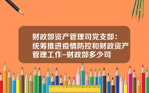 财政部资产管理司党支部：统筹推进疫情防控和财政资产管理工作-财政部多少司