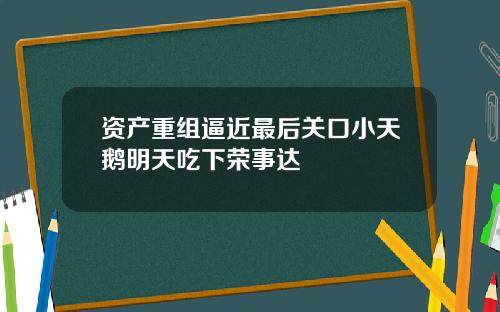 资产重组逼近最后关口小天鹅明天吃下荣事达