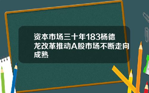 资本市场三十年183杨德龙改革推动A股市场不断走向成熟