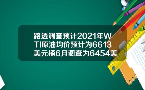路透调查预计2021年WTI原油均价预计为6613美元桶6月调查为6454美元桶