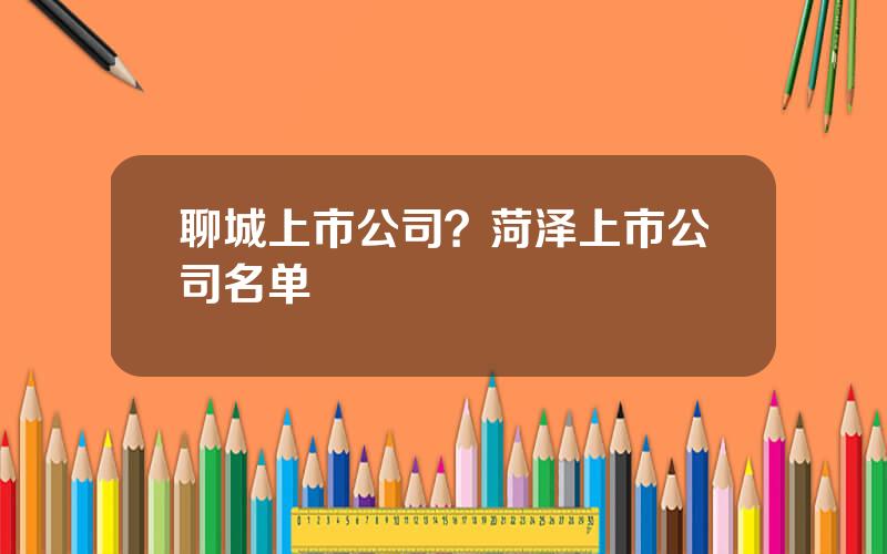 聊城上市公司？菏泽上市公司名单