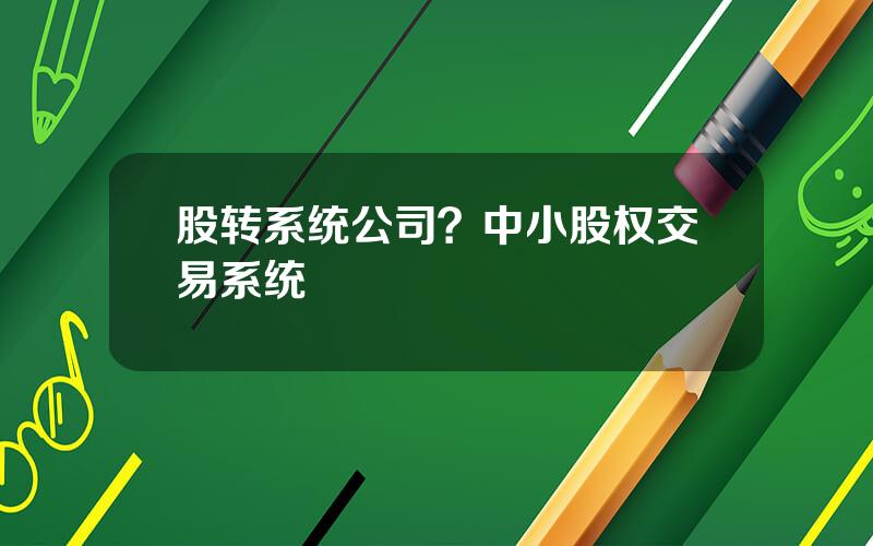 股转系统公司？中小股权交易系统