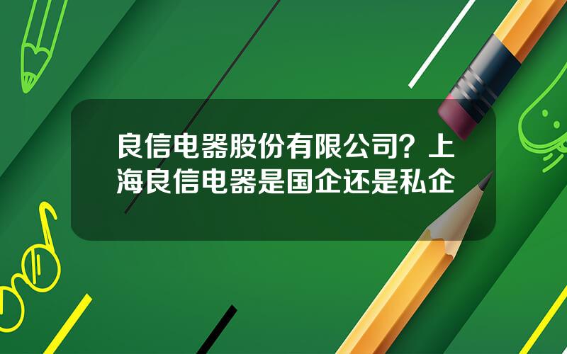 良信电器股份有限公司？上海良信电器是国企还是私企