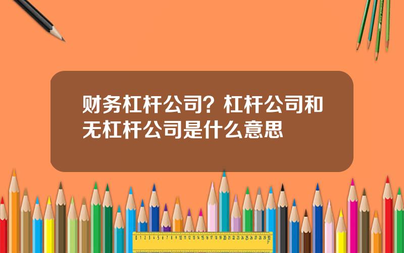 财务杠杆公司？杠杆公司和无杠杆公司是什么意思
